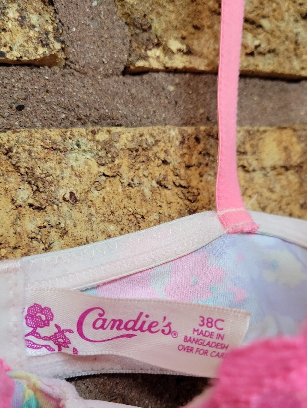 Candie's Pink Lace Floral Push-Up Bra Size 38C Underwire Nylon Spandex - Picture 2 of 8